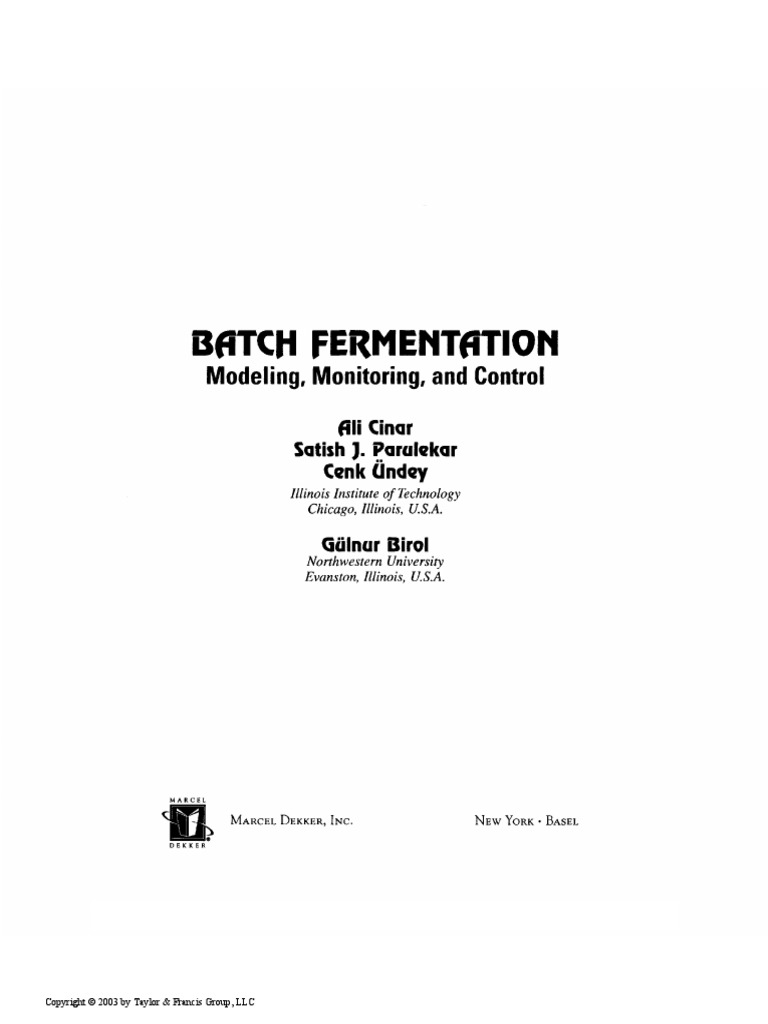 Batch Fermentation Modeling Monitoring And Control A Cinar Et Al Catalysis Principal Component Analysis