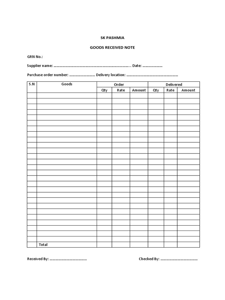 Goods Received Note Template | PDF