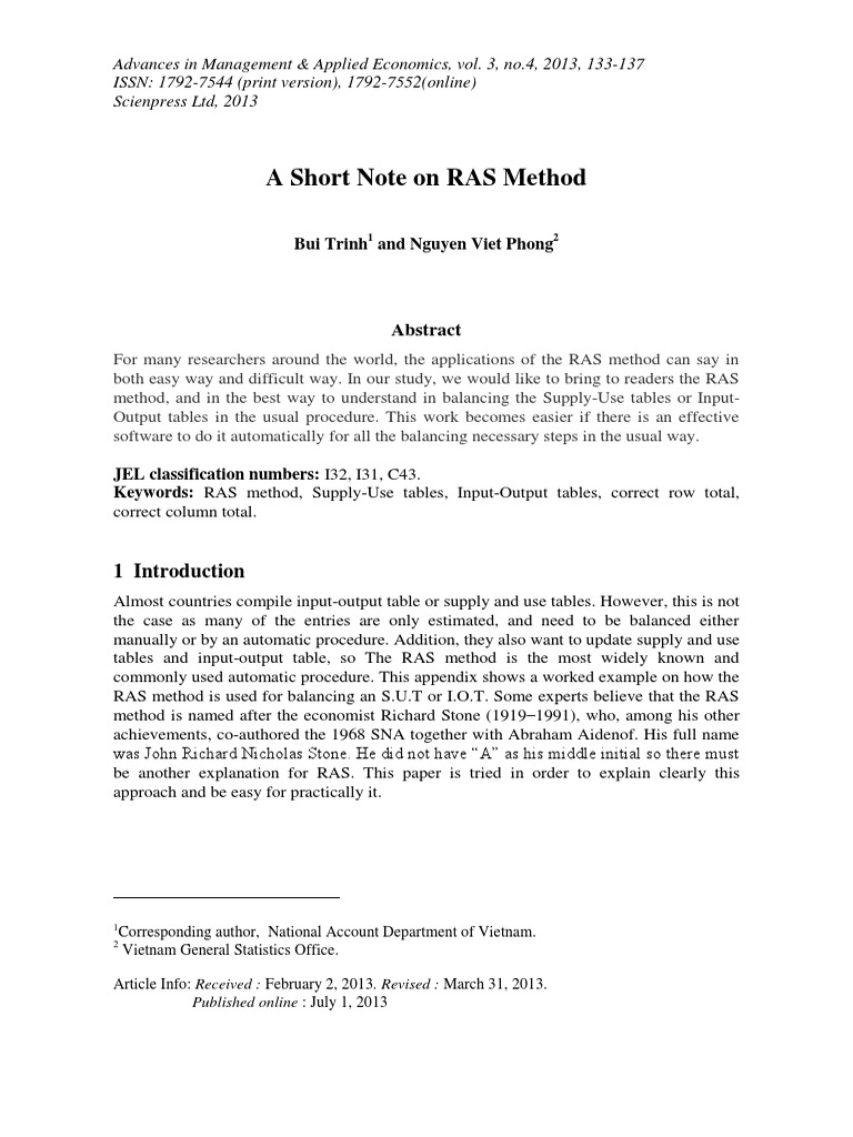 RAS Method | PDF | Input–Output Model | Matrix (Mathematics)