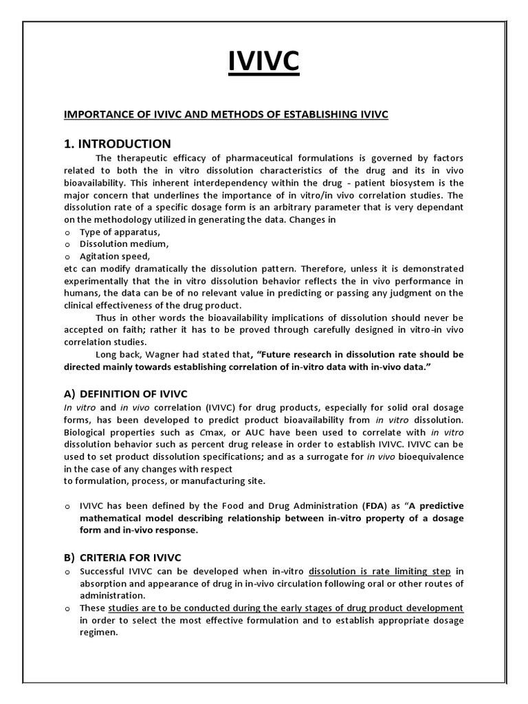 Importance and Levels of IVIVC | PDF | In Vitro | Pharmacokinetics