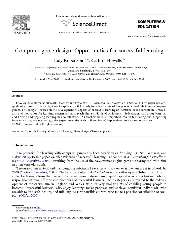 Game Design for Successful Learning | PDF | Metacognition | Educational ...