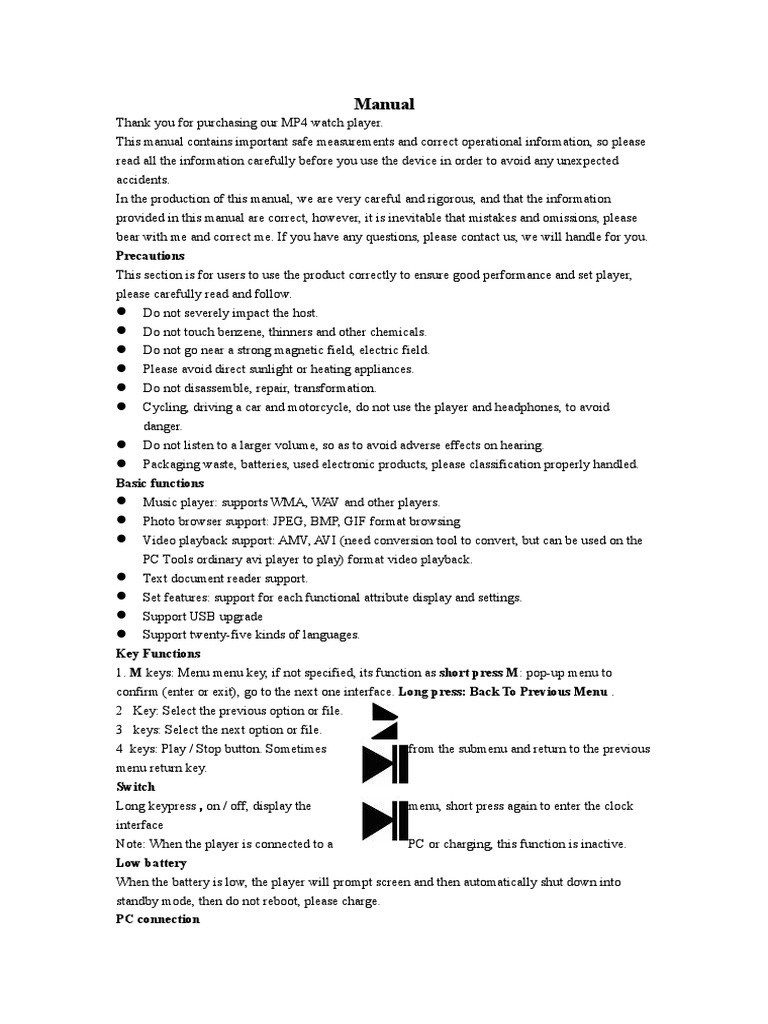 MP4 Watch Player User Manual | PDF | Menu (Computing) | Computer File