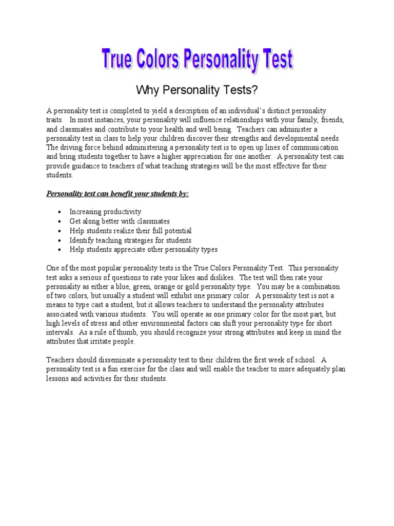 Color Personality Test | PDF | Phrase | Love