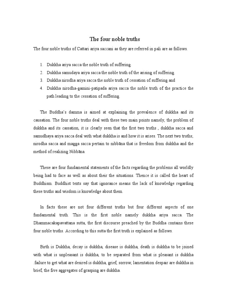 The Four Noble Truths | PDF | Dukkha | Four Noble Truths