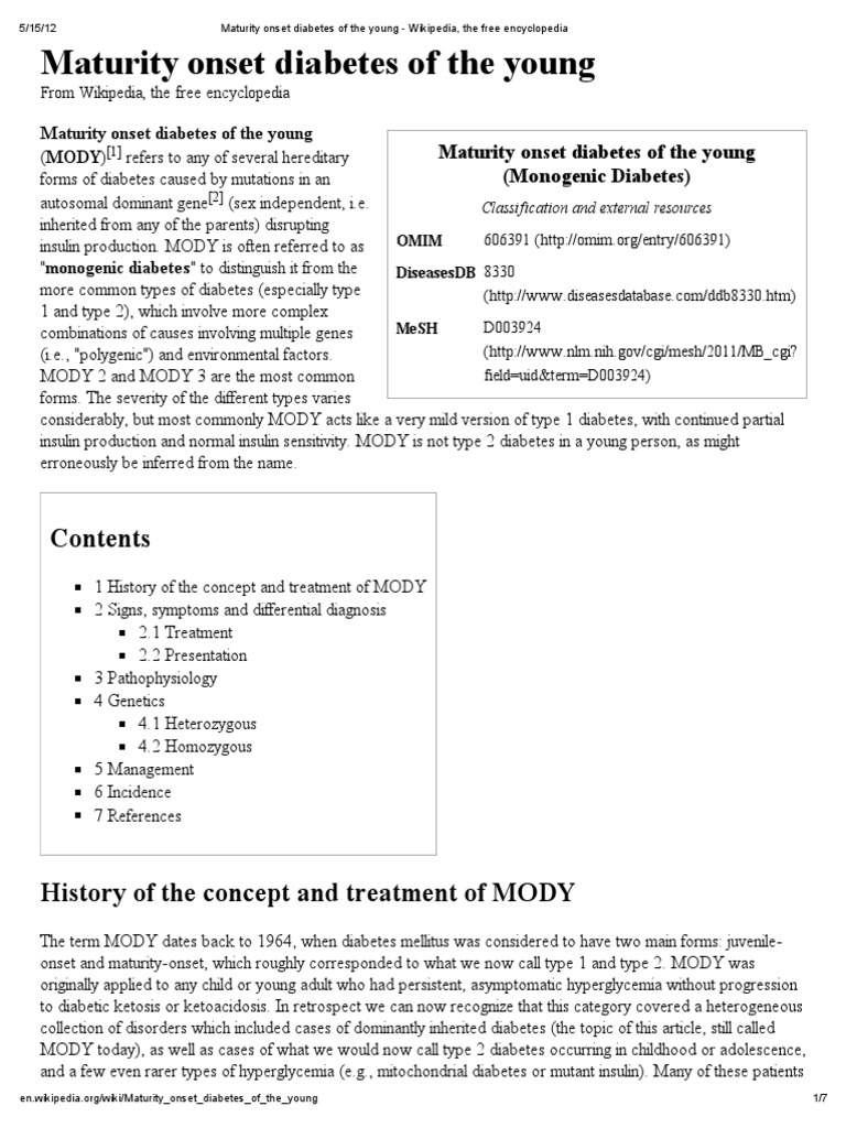 MODY - Wikipedia | Diabetes Mellitus Type 2 | Diabetes Management