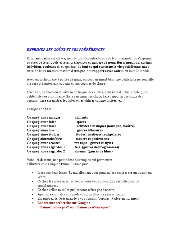 Exprimer Ses Gouts Et Ses Preferences Cinematographie