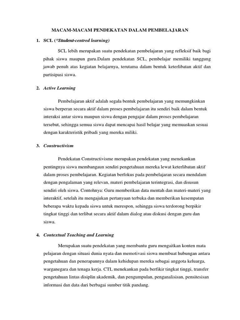 Macam Macam Pendekatan Dalam Pembelajaran Pdf