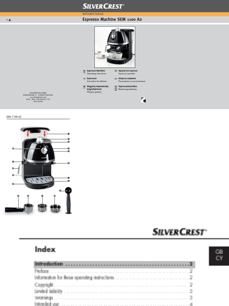 Silvercrest Espresso Machine SEM 1100 A2 66926 Mains Electricity Safety