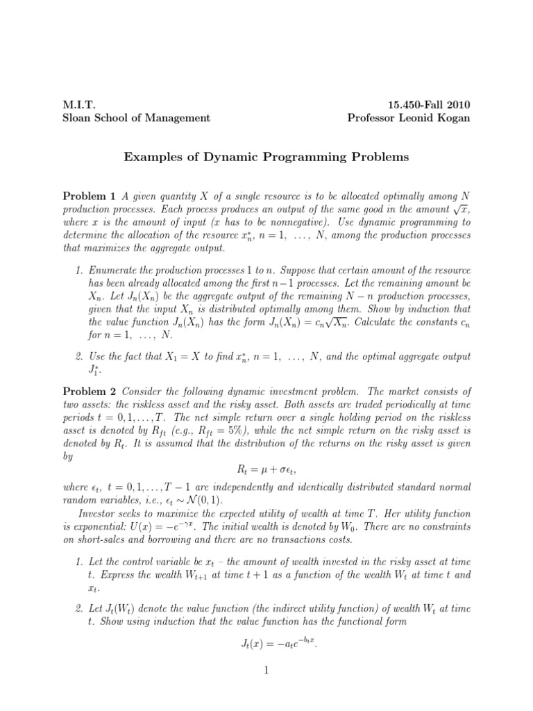 Examples of Dynamic Programming Problems | PDF | Analysis ...