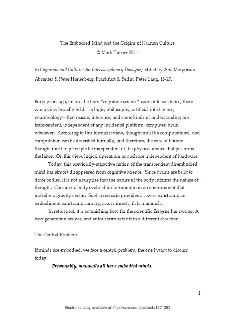 Embodied Mind and The Origins of Human Culture | PDF | Embodied ...