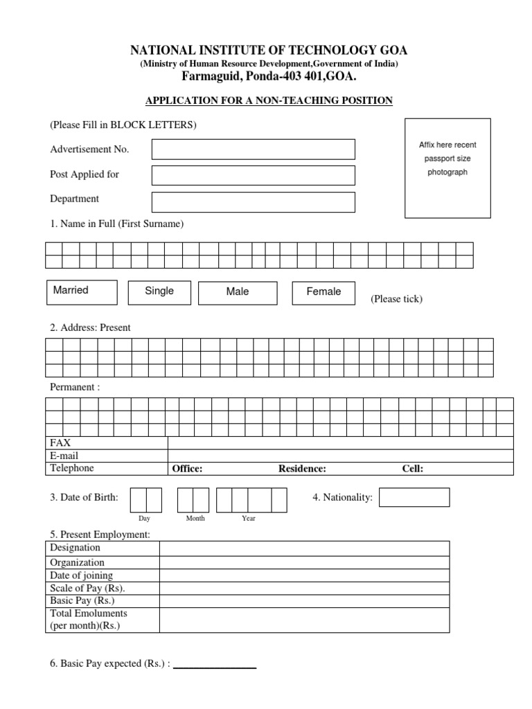 Non-Teaching Staff Application Form | PDF | Labour | Further Education