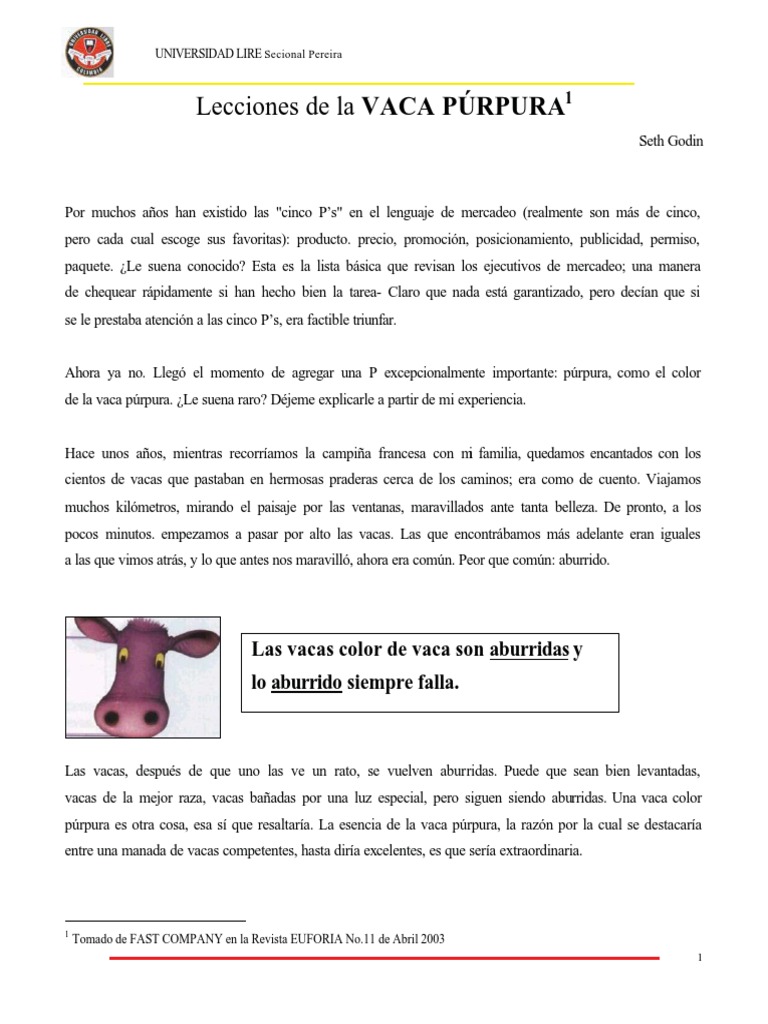 Seth Godin Lecciones De La Vaca Purpura Pdf Ascensor Marketing
