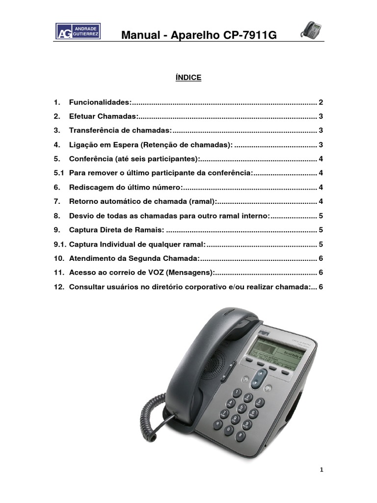 Manual Aparelho IP Cisco 7911 | Telefone | Informática