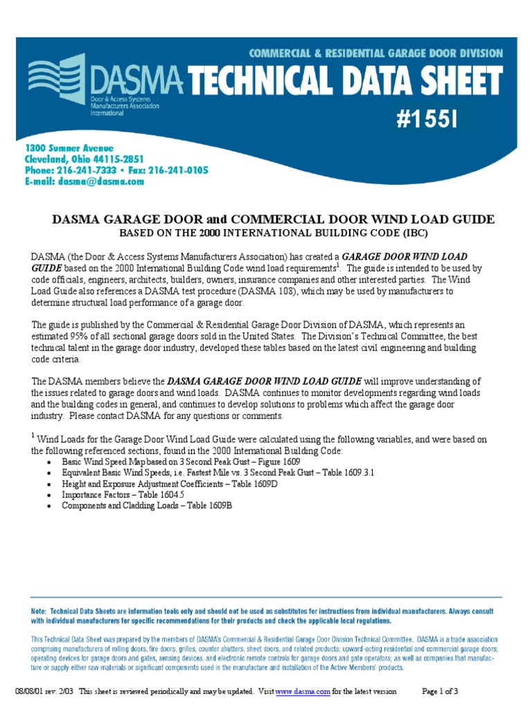 Dasma Garage Door and Commercial Door Wind Load Guide: Based On The ...