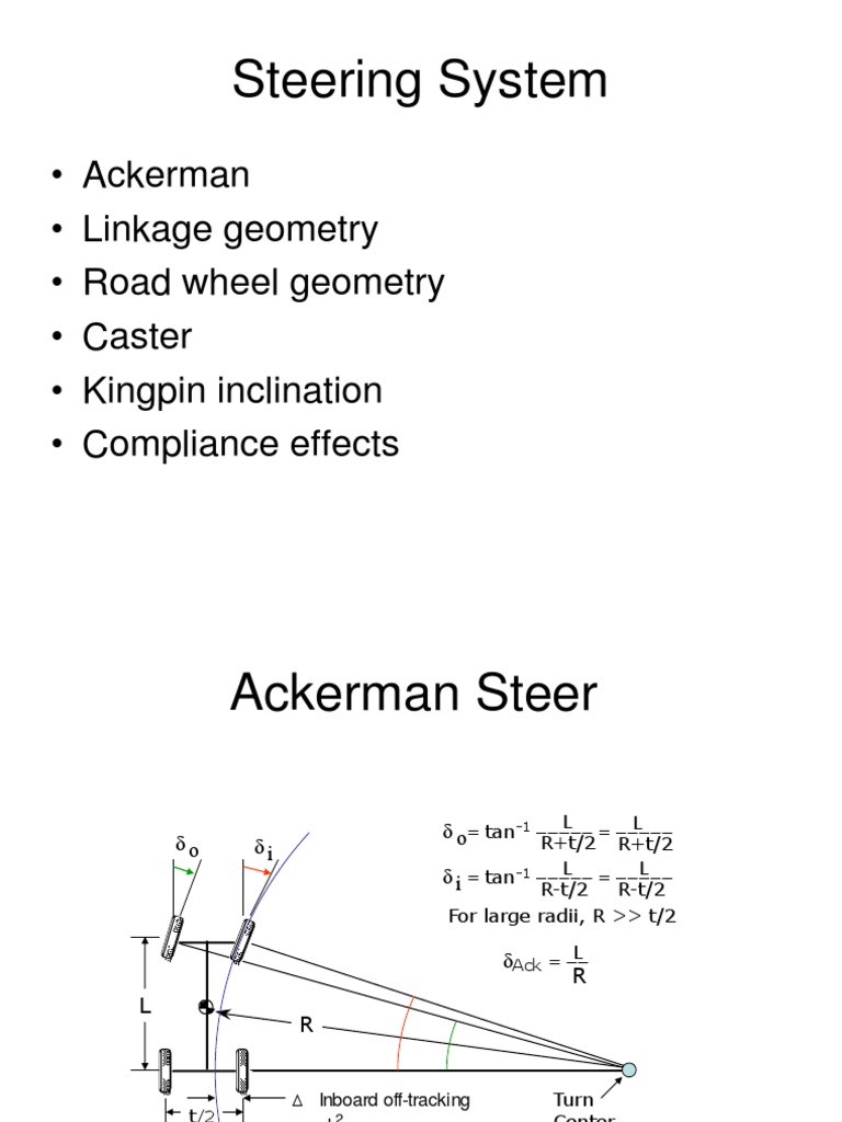 Steering System Ackerman Linkage Geometry Road Wheel Geometry