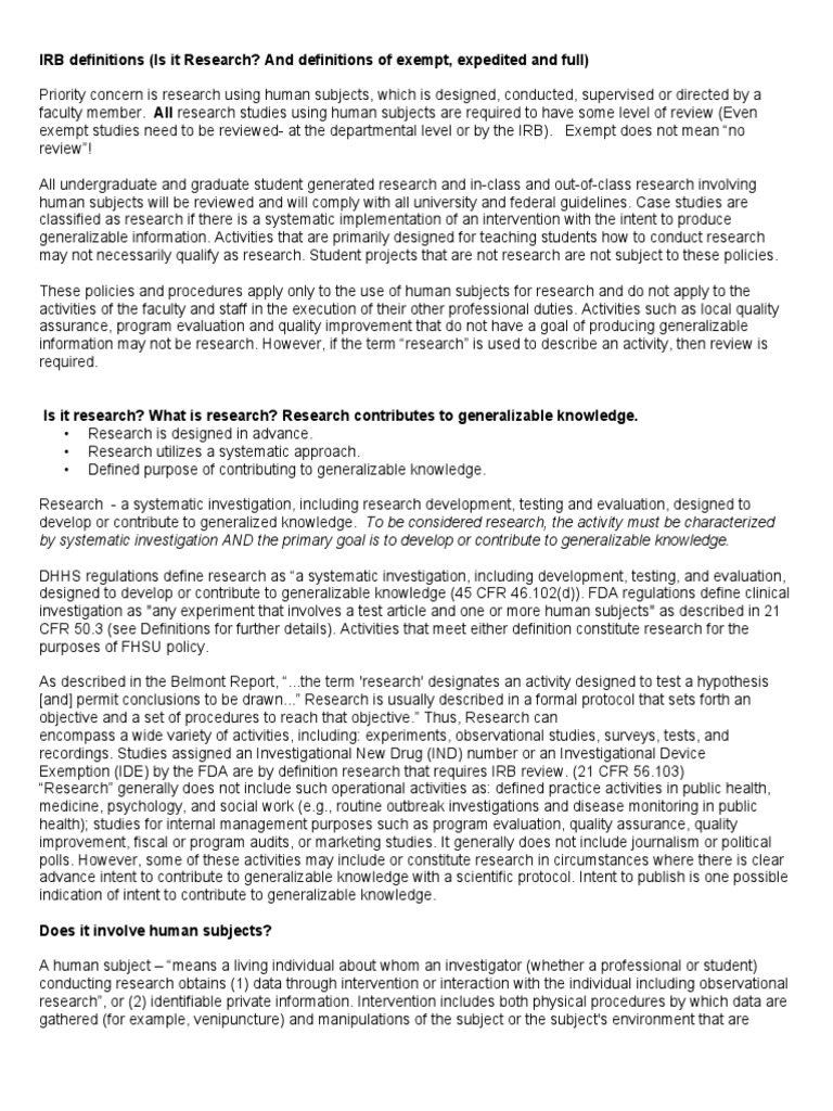 IRB Definitions (Is It Research? and Definitions of Exempt, Expedited
