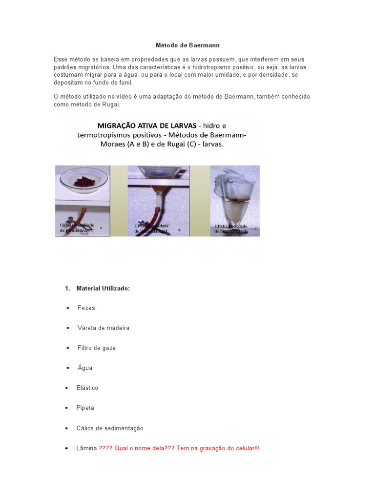 Método de Baermann para Exame de Fezes | PDF | Casa e Jardim | Bem-estar