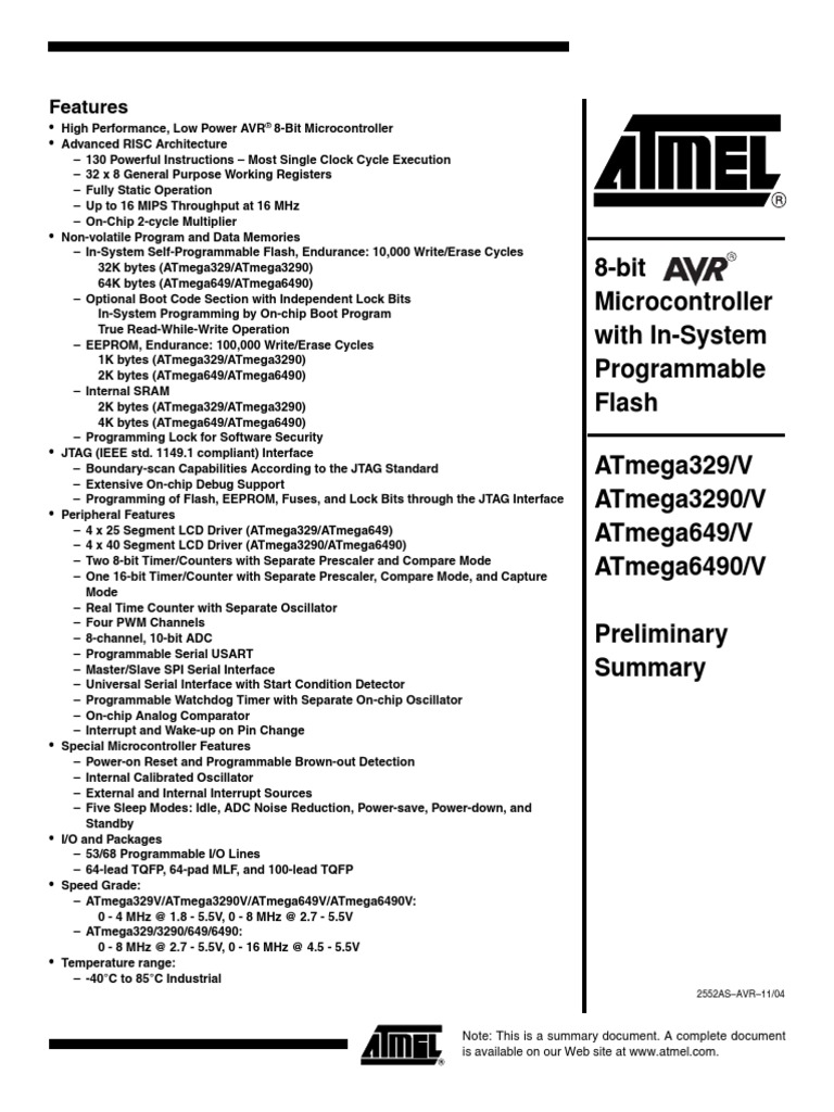 8-Bit Microcontroller With In-System Programmable Flash Atmega329/V ...