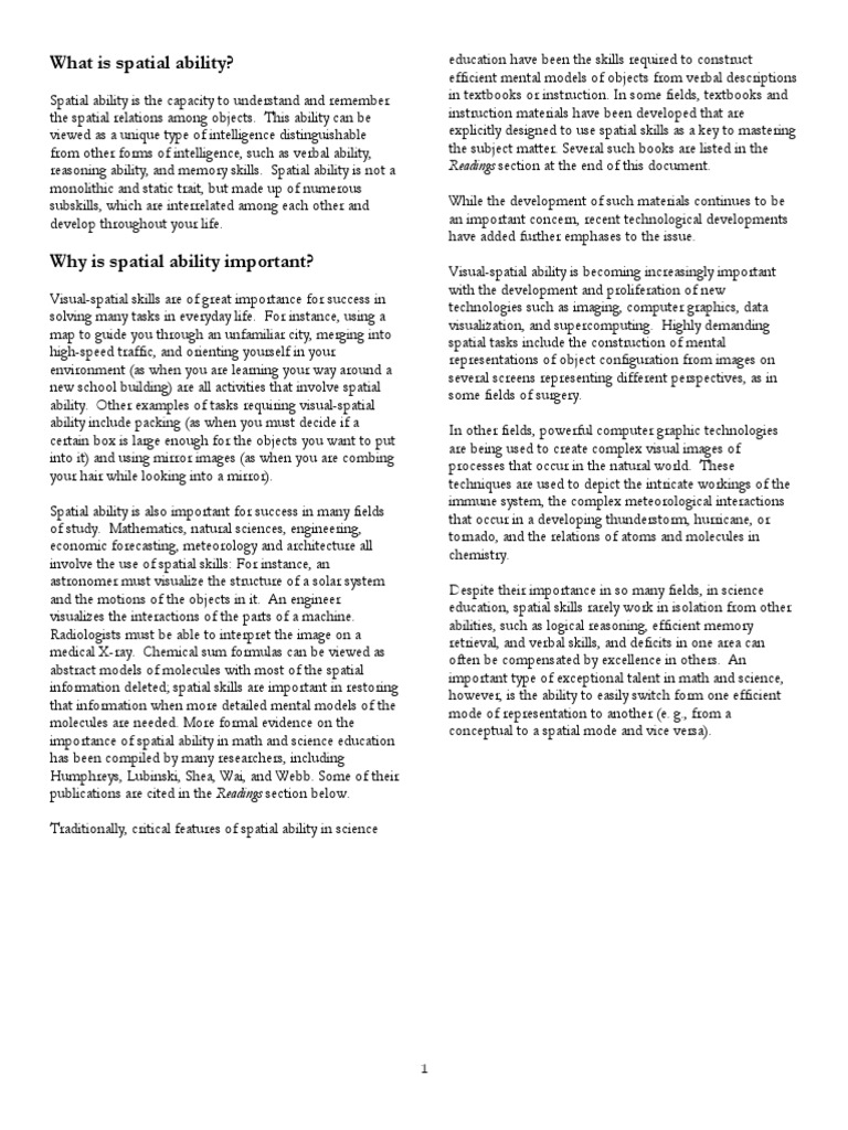 Visual Spatial | PDF | Cognition