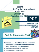 Academic English Workshop 0910S10 Paraphrasing Skills
