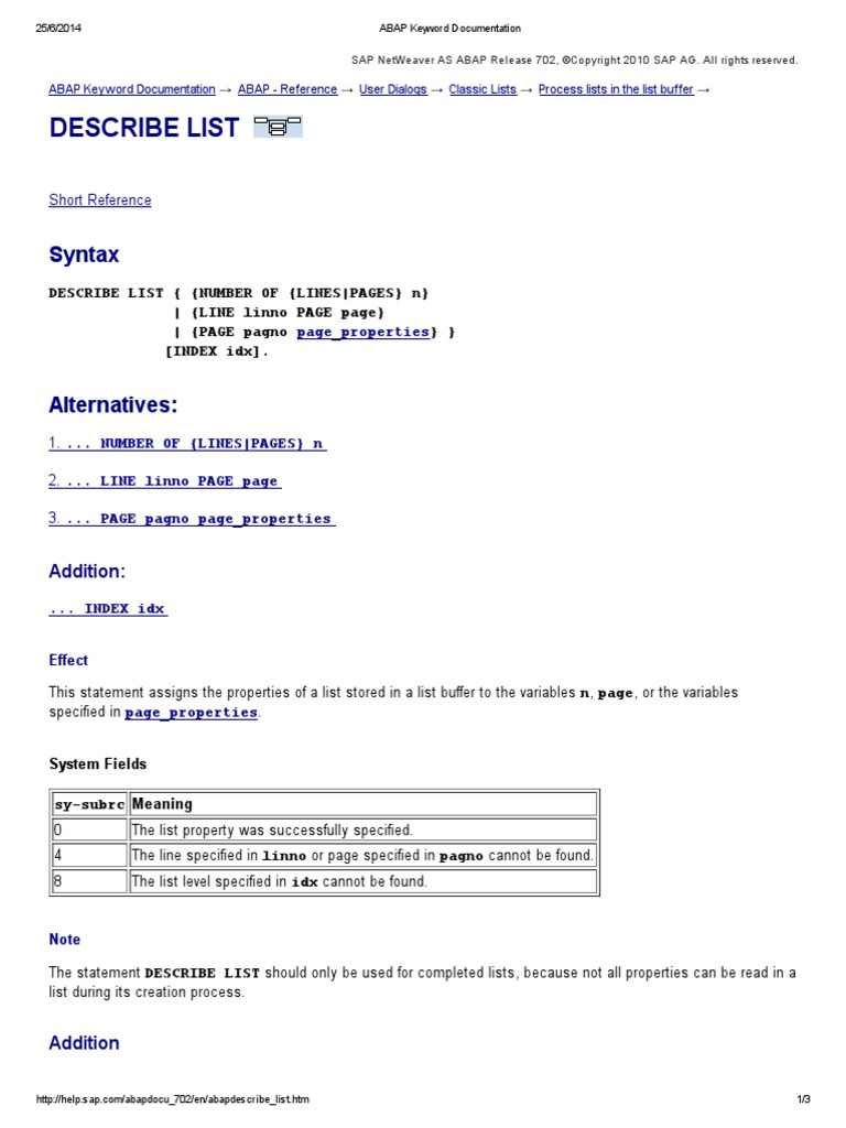 Describe List: Syntax | PDF | Data Type | Variable (Computer Science)