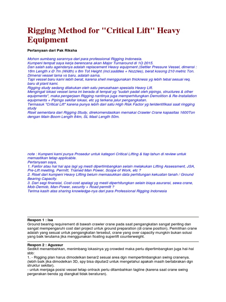 Critical Lift Heavy Equipment