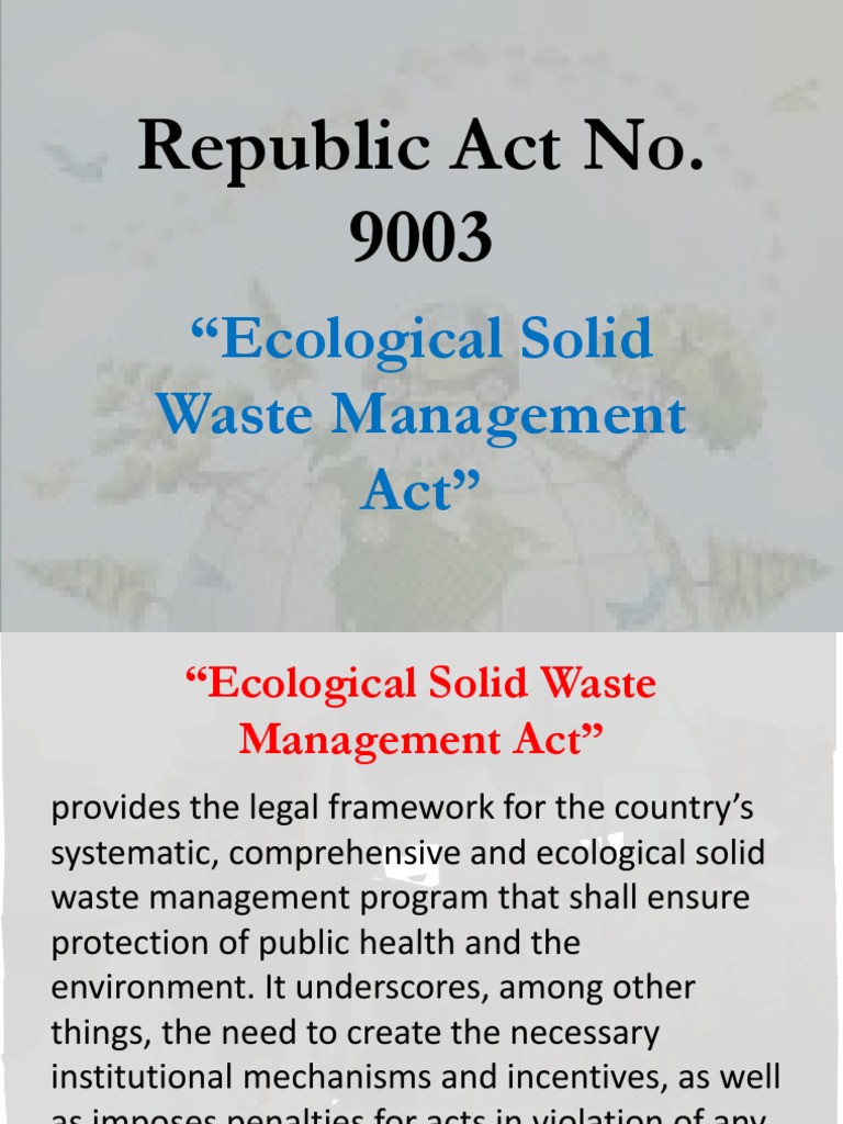 Republic Act No 9003 Ecological Solid Waste Management | Waste