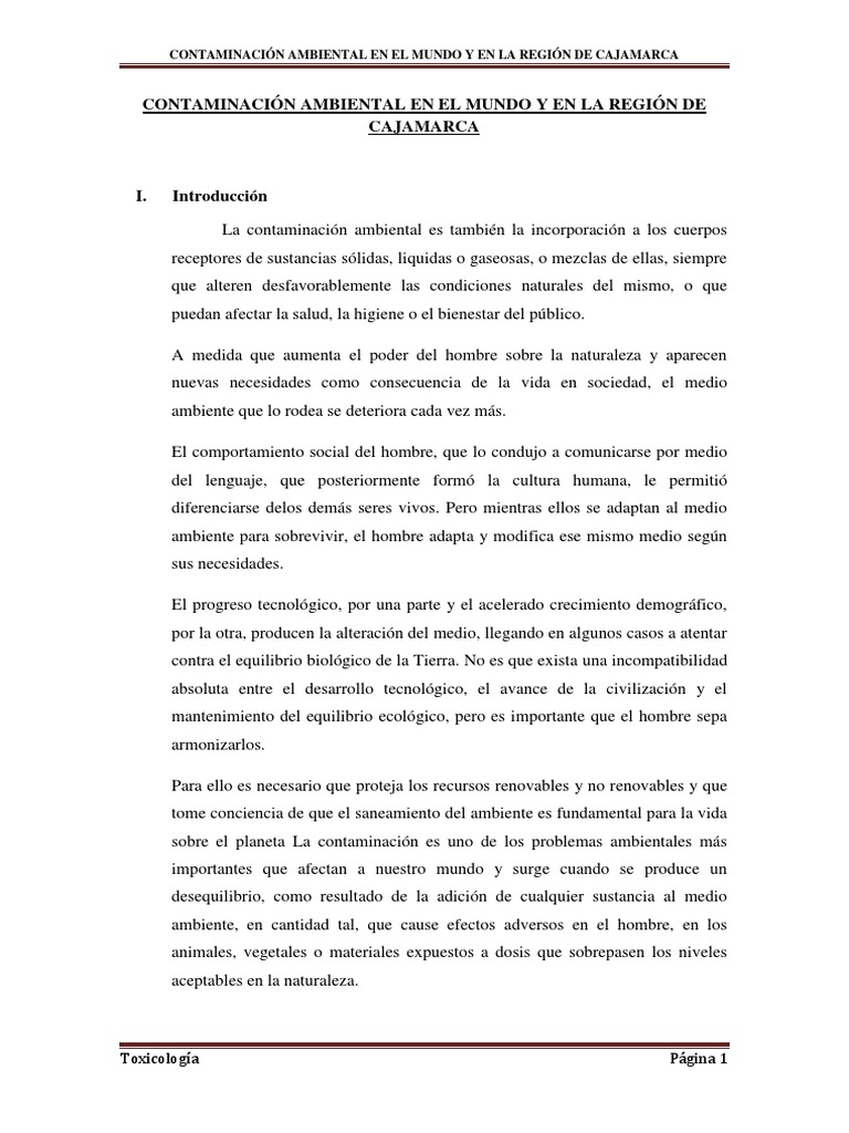 Contaminación Ambiental en El Mundo y en La Región de Cajamarca | PDF ...