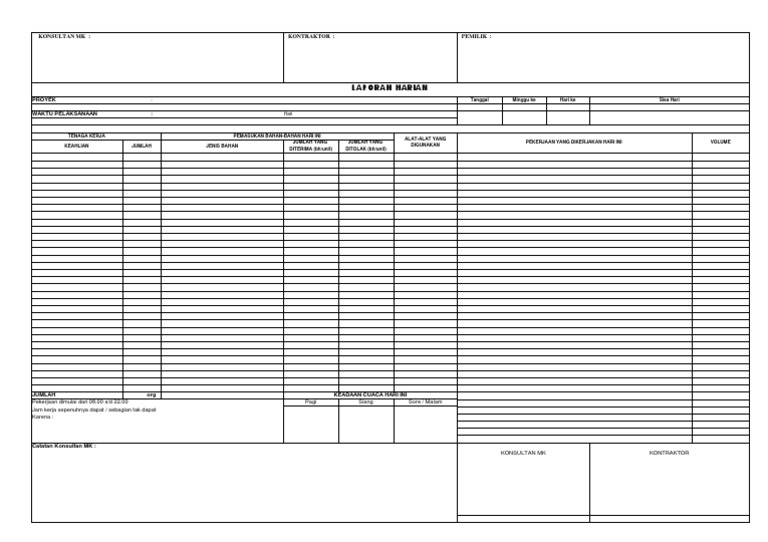 Contoh Form Laporan Harian Kontraktor