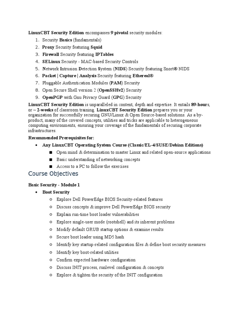 LinuxCBT Security Edition Encompasses 9 Pivotal Security Modules | PDF ...