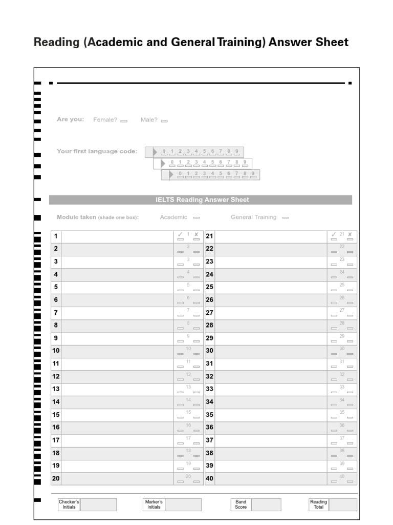 Reading Answer Sheet | PDF