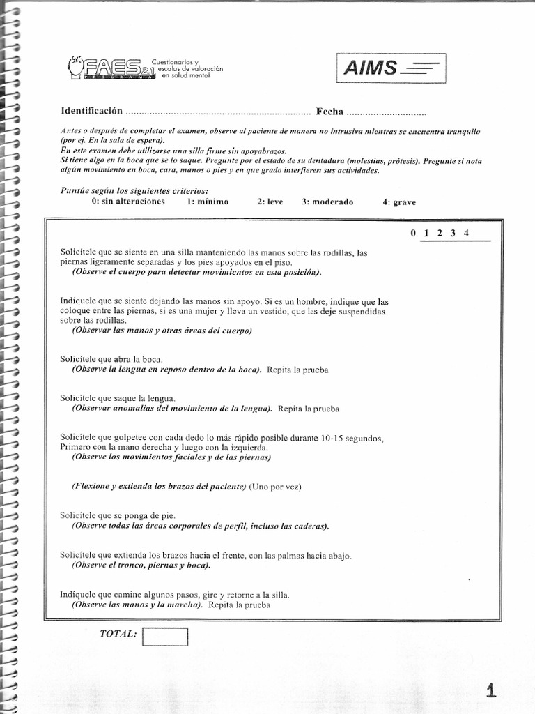 Escala AIMS para Discinesia Tardía | PDF | Salud mental | Psicologia ...