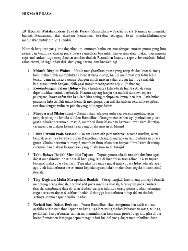 10 Hikmah Melaksanakan Ibadah Puasa Ramadhan