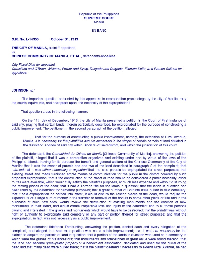 Manila Expropriation Case Analysis | PDF | Eminent Domain | Property