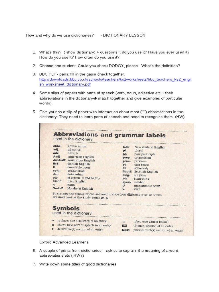 Dictionary Lesson | PDF