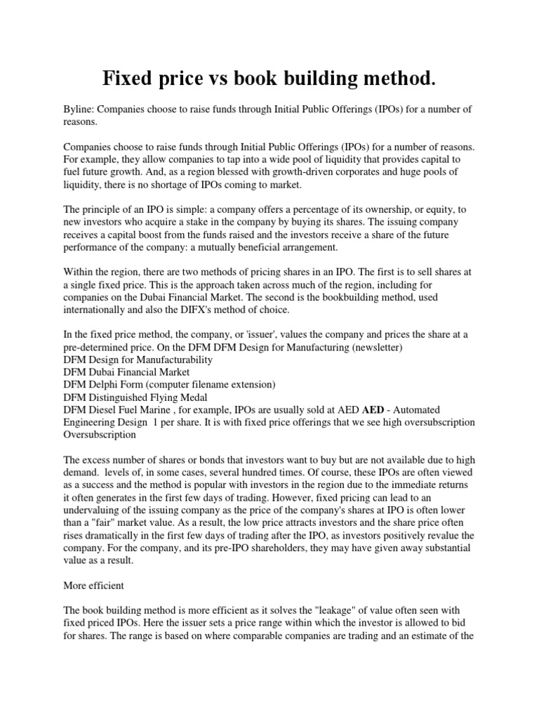 Fixed Price vs Book Building Method Initial Public Offering
