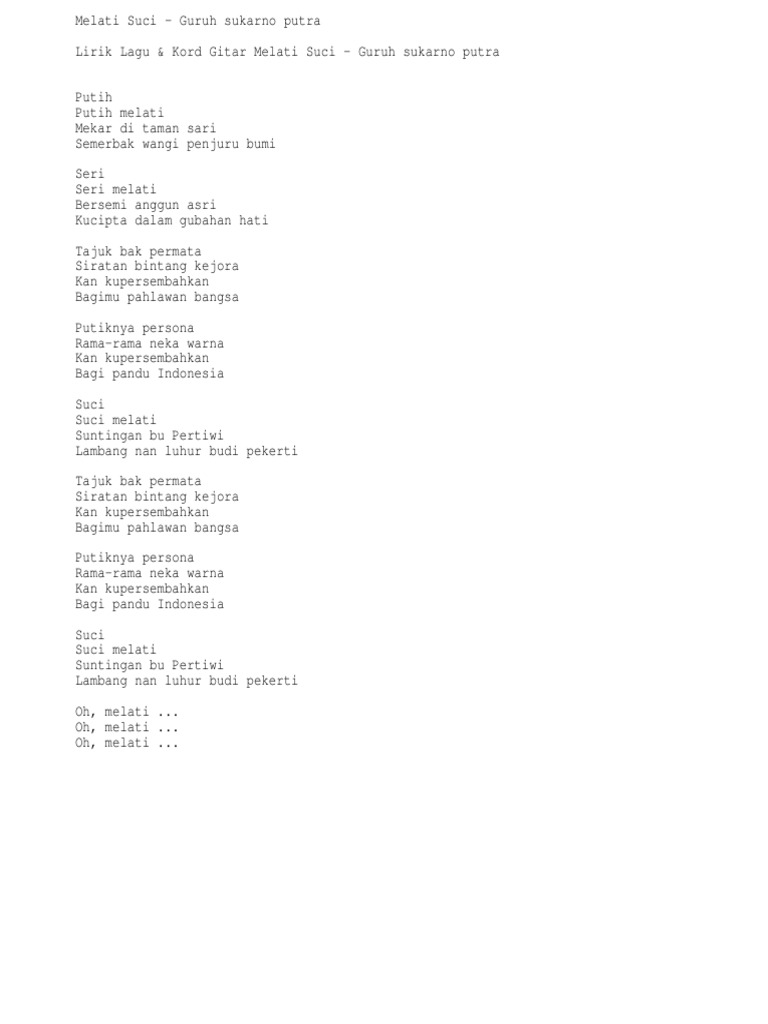 Lirik dan Chord Lagu Melati Suci | PDF
