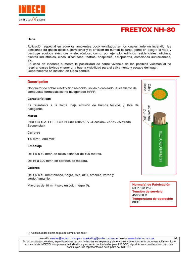 Ficha Técnica Cable NH-80 INDECO | PDF | Tecnología