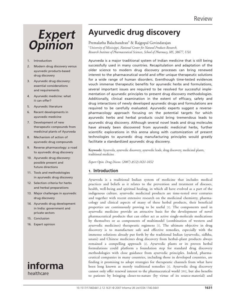 Ayurvedic Drug Discovery_review Ayurveda Pharmaceutical Drug Free