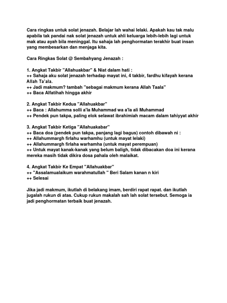 Cara Ringkas Untuk Solat Jenazah Pdf
