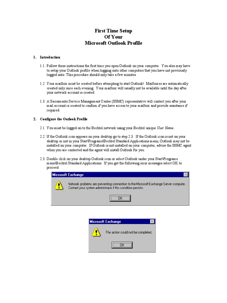 First Time Setup of Your Microsoft Outlook Profile | PDF