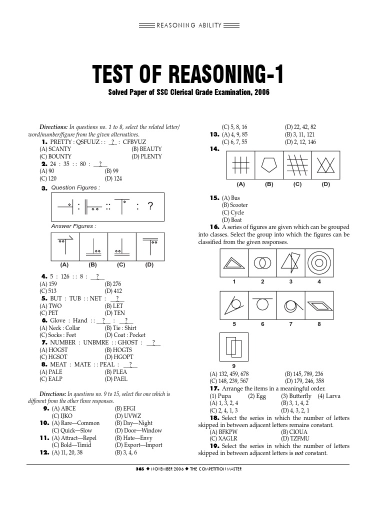 SSC 2006 Reasoning Ability Questions | PDF | Inference | Teaching ...