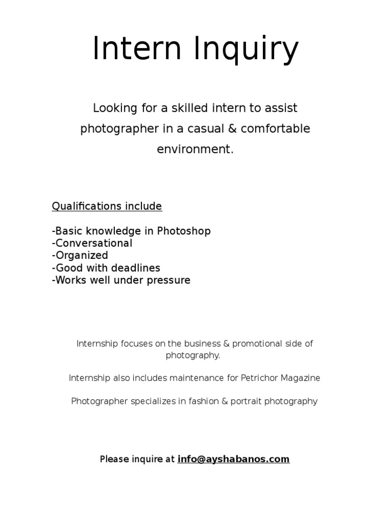 Fashion Photography Internship Opportunity | PDF | Career & Growth | Art