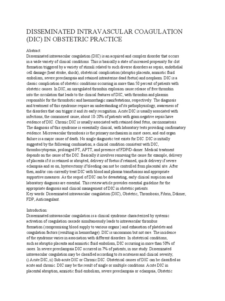 DIC Management in Obstetrics | PDF