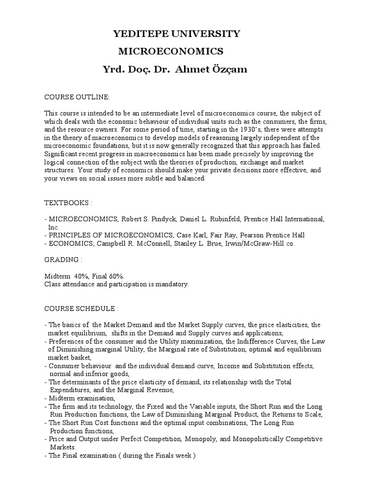 Intermediate Microeconomics Course Outline | PDF | Science & Mathematics