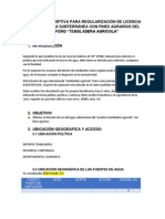 Memoria Descriptiva para Regularización de Licencia de Uso de Agua Subterránea Con Fines Agrarios Del Acuiferro