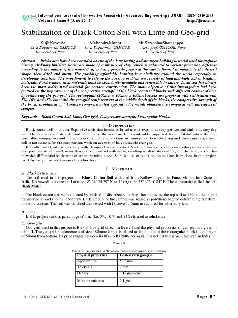 Stabilization of Black Cotton Soil With Lime and Geo-Grid | PDF | Brick ...
