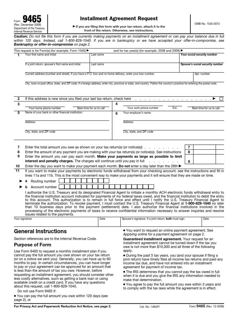 F 9465 | PDF | Tax Refund | Payments