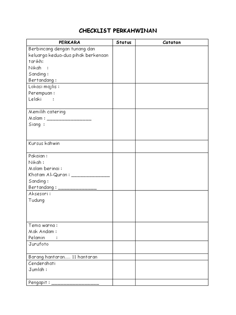 Checklist Persiapan Perkahwinan Lengkap A Z Nikahsatu