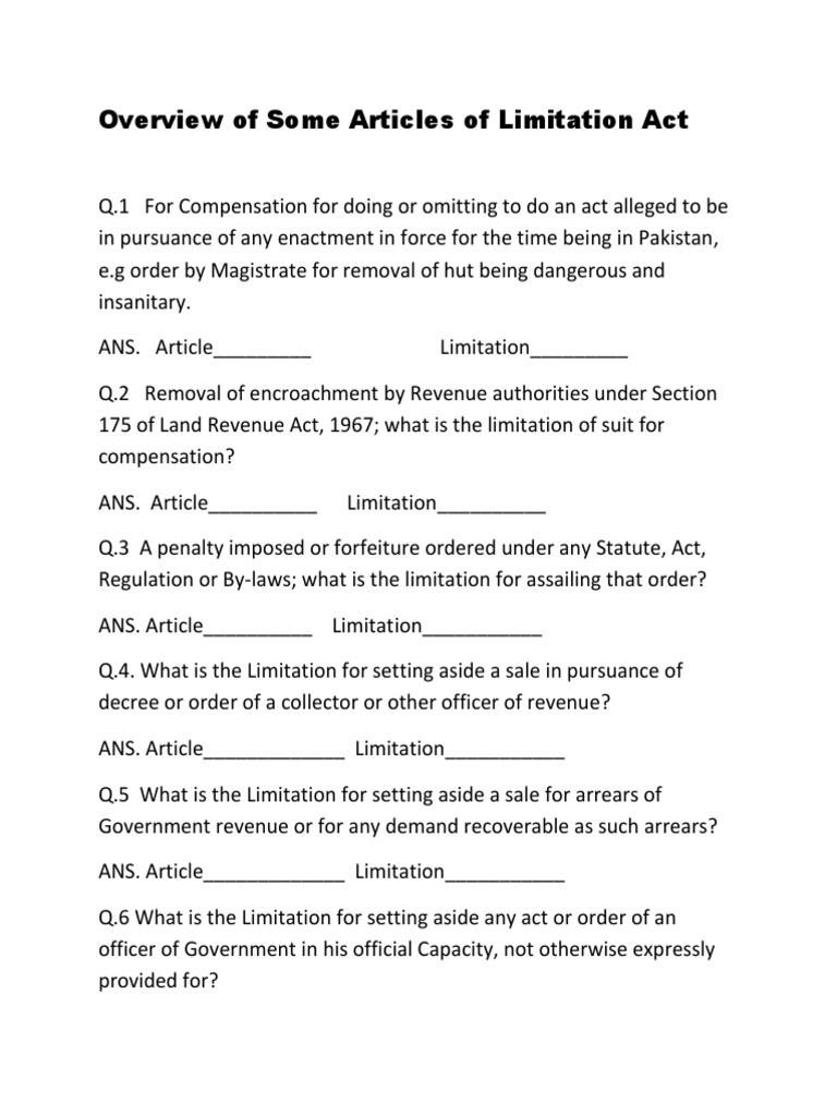 Limitation Act Arrears Property Law